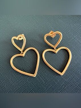 Madewell Gold Tone Double Heart Drop Earrings